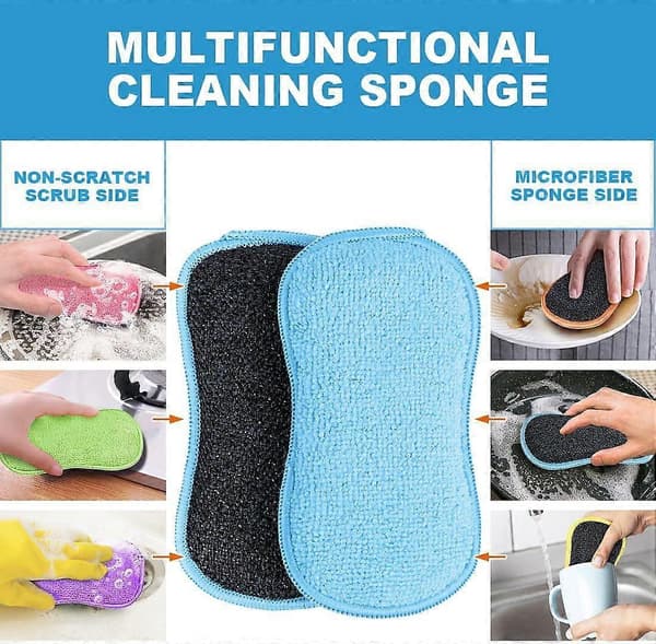 12-pak Multipurpose Skuresvampe til Køkken, Opvaskesvamp, Ridsefri Mikrofiber