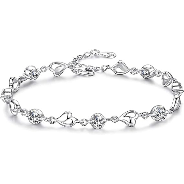 Dames Sølv Armbånd, 925 Sterling Sølv Hjerte Armbånd