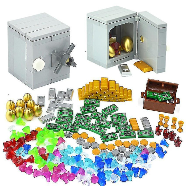 Moc Treasure Box Mynt Diamantmalm Guld Silver Pengar Set Tillbehör Barnleksaker För barn Leduo City Byggklossar [DmS] Blue 100pcs