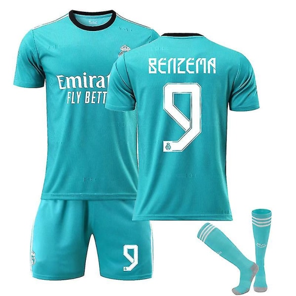 Real Madrid Second Away Green Jersey nr. 9 Benzema nr. 10 Modric Fotballdraktsett Barnetrøye 21 22 BENZEMA 9 Kids 26(140-150CM)