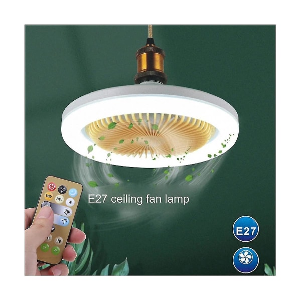 30W Taklampe med Integrert Lys E27 Fjernkontroll Takbelysning Soverom Stue Bryter Contr-c White  Silver