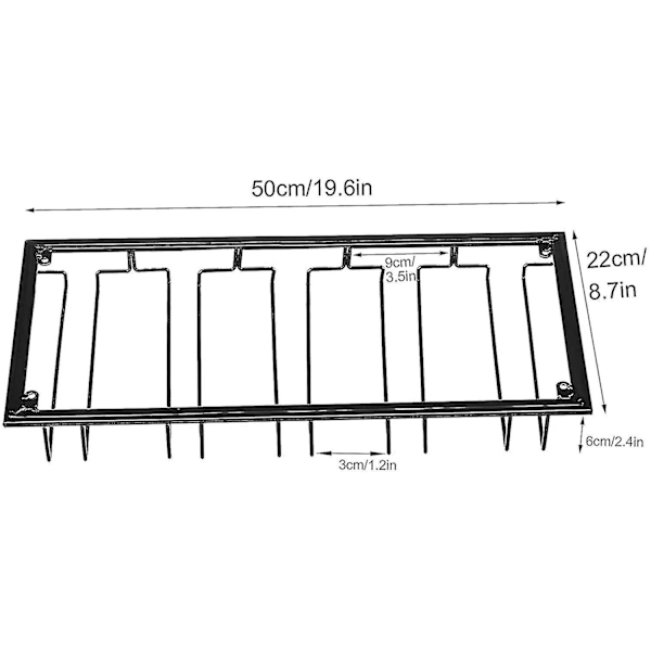 Ripustettava lasiteline - Viinilasihylly 5 kiskolla 10-15 lasille, 50 x 22,5 x 5,5 cm, ruuveilla