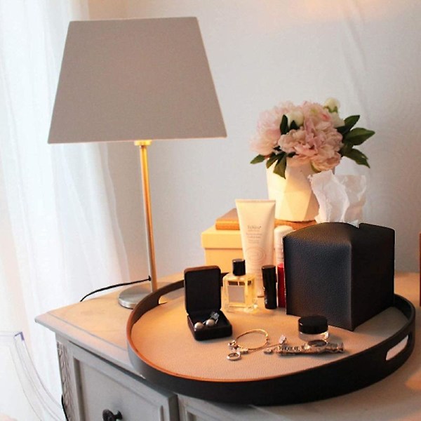 Pappershållare i Läder, Modern Kvadratisk Pappershållare i Läder, Kreativ Dekoration, Perfekt för Badrum/Kontor/Bil/Nattduksbord/Utomhus Tält/Matbord, Svart