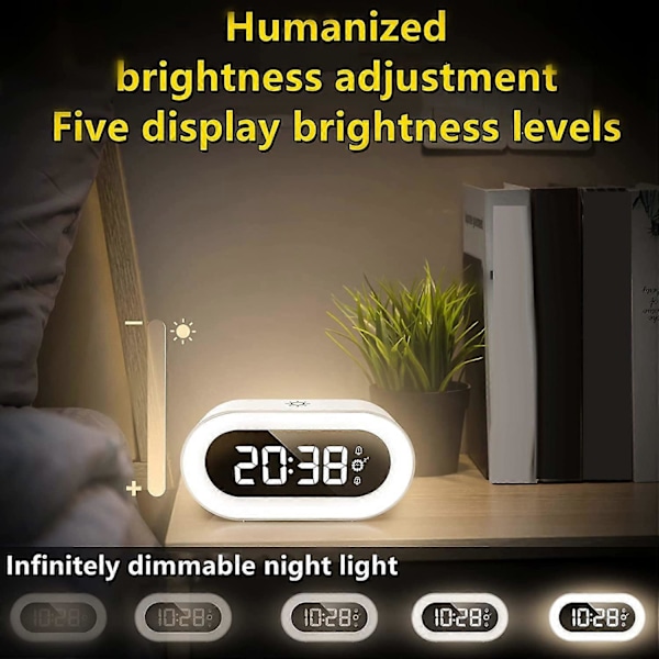 Digital väckarklocka med nattlampa, väckarklocka för sovrum, snooze-funktion, smarta väckarklockor för tunga sovare (vit) White