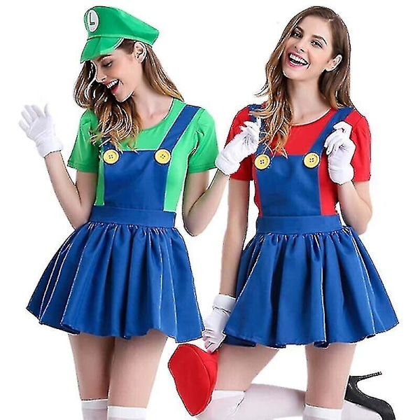 Høy kvalitet Super Mario Luigi kostyme for damer - Halloween-kostyme Green XL