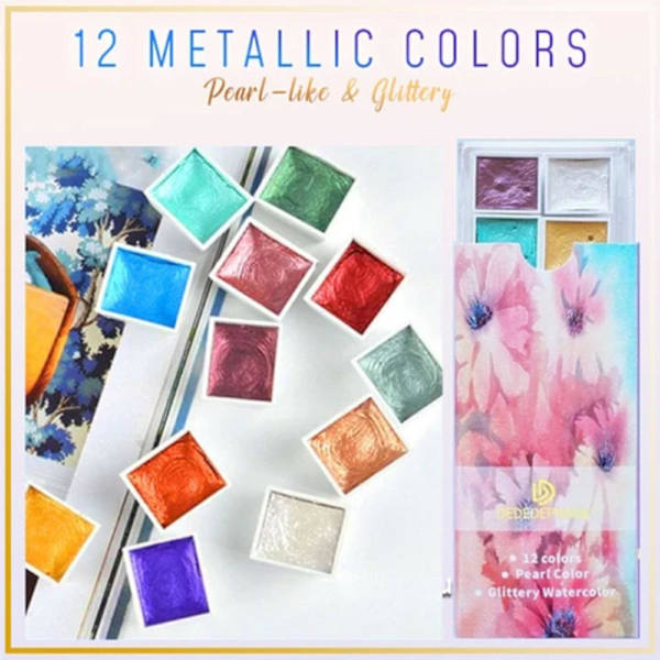 12 Farger Metall Vannfargemaling Pigment Transparent Delpakke Sett 243792BY Multicolor