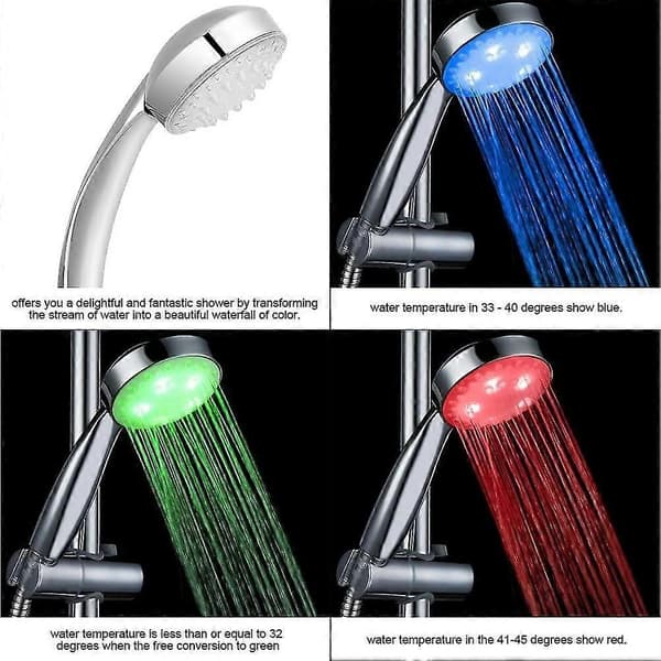 LED Brusehoved 7 Farveskiftende Blå/Grøn/Rød Vandlys Glød Temperatursensor Økonomisk Håndbruser til Badeværelse [DB]