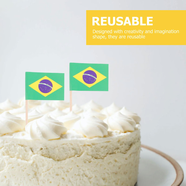 100 stk. Brasilien Nationalflag Design Kage Toppers Kreative Kage Frugt Picks Cupcake Indsæt Dekoration Tandpirkere Festartikler 3.5*6.5cm