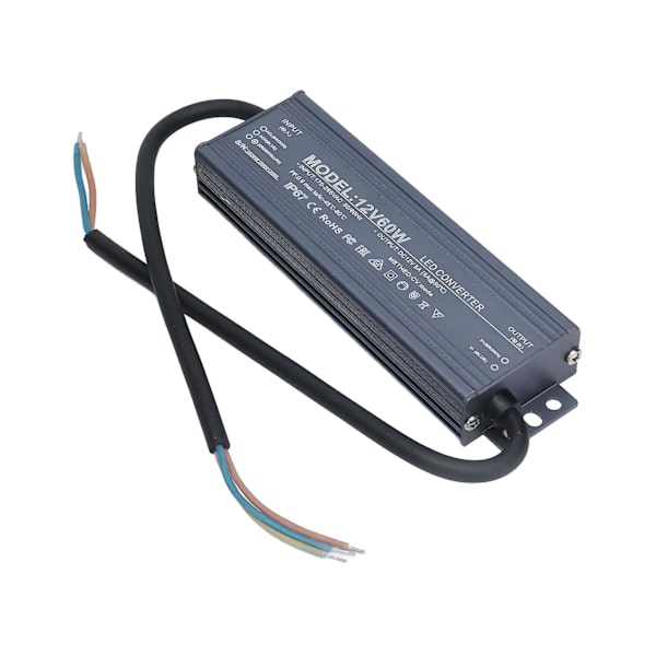 60W IP67 Vandtæt LED Strømforsyning Lysdriver Transformer AC170-265V 12V 5A