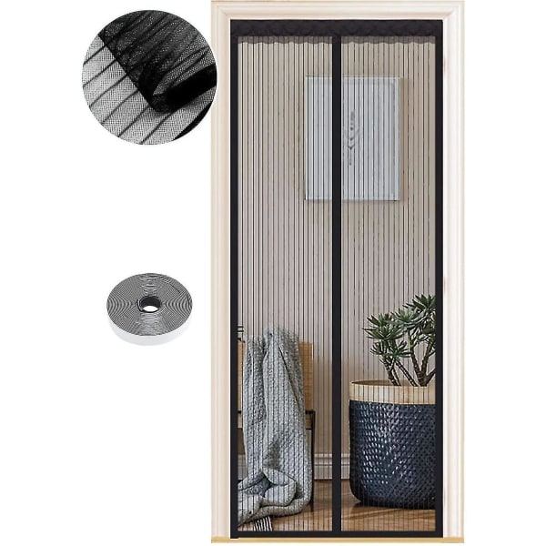 Magnetisk myggenet til døre, 70 x 200 cm, kraftige magneter, automatisk lukning, dørgardin korridorer terrasse uden boring, sort strimmel