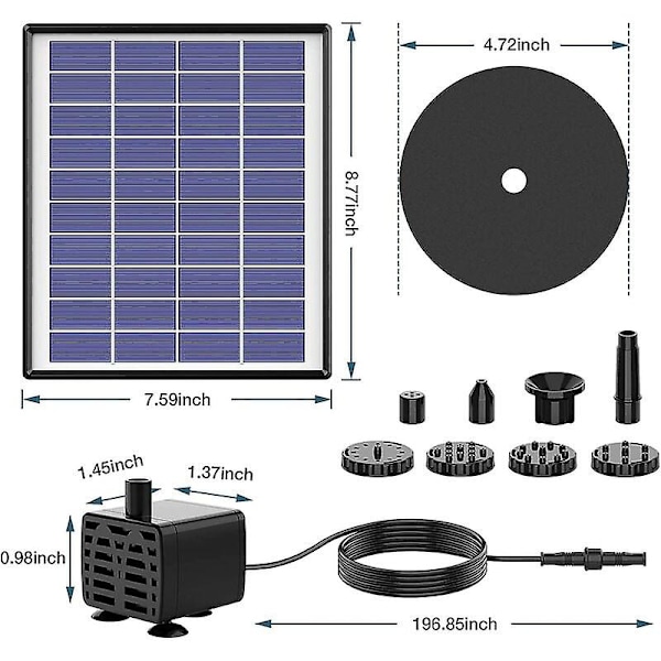 6.5W Solcellsdriven Fontänpump Inbyggt 1500mAh Batteri, Flytande Solcellsfontän Vattenpump med 6 Munstycken, för Fågelbad, Akvarium, Damm eller Trädgårdsdekoration