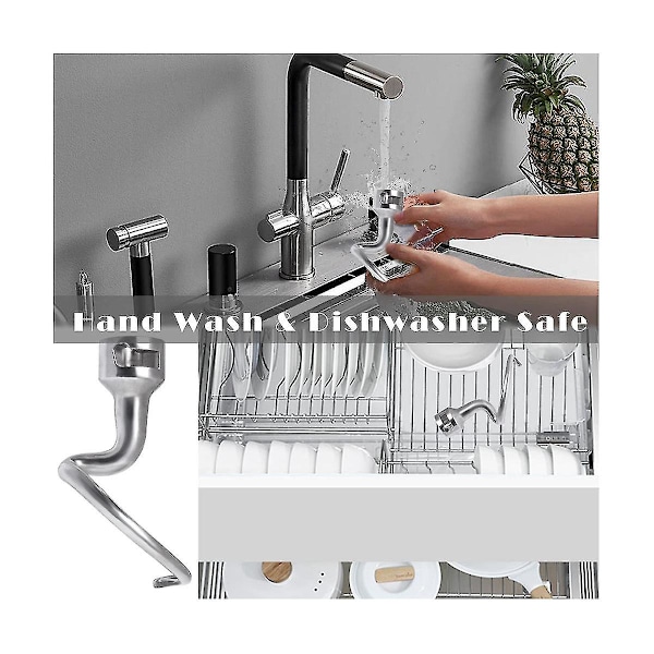 Spiraalitaikinakoukku Kitchenaid 4.5-5 Quart kallistuspäisille yleiskoneille, taikinakoukun korvaava Kitchenaid-lisävaruste silver