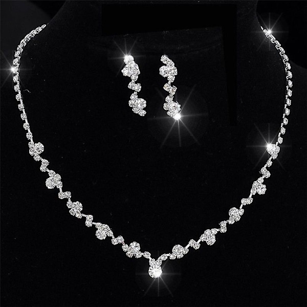 Silver Bridesmaid Crystal Necklace Earrings Set Wedding Bridal Jewelry Jewellery [LGL]