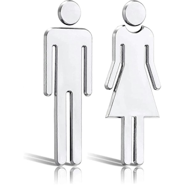 WC-kyltit miehelle ja naiselle, 12 cm WC-kyltit ovelle hopea naiset miehet liima - CHUN