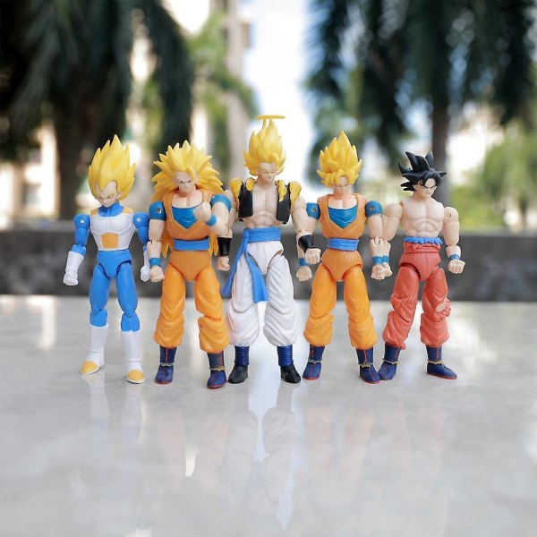 5 stk/sett Goku Action Figure Serie Anime Dragon Ball Figurer Goku Leke for Samling og Gave Yellow