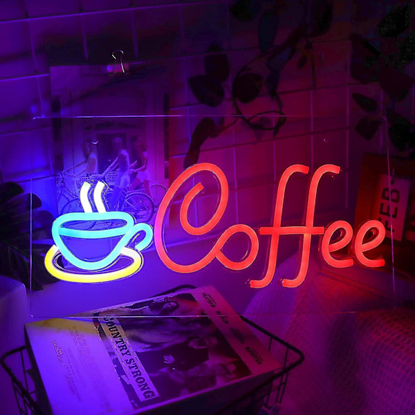 Kaffe Neonljusskylt Ljusstark LED Neonljusskylt USB-driven Caféskylt Väggdekor För Kaffebarer Butiker Restaurangdekor,BY Red-Blue- Orange