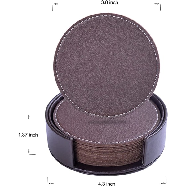 6-Pack Vändbara Glasunderlägg Brun PU-Läder med Hållare brun