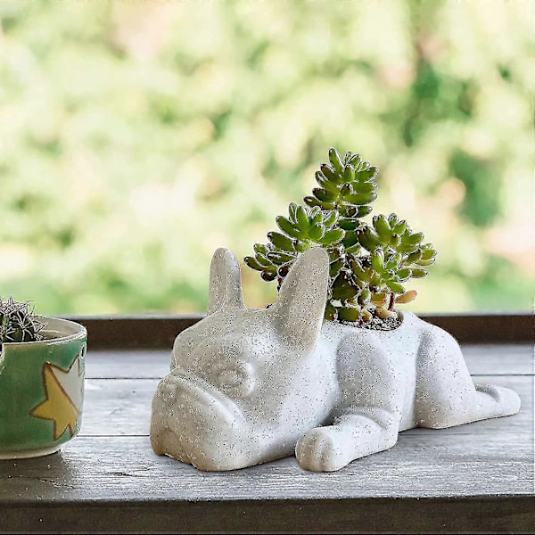 Liten Hund Succulent Planter, Resin Växtkruka, Fransk Bulldog Form Blomkruka, Mini Valp Växtplanterare