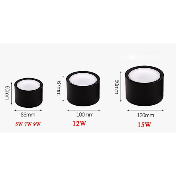 Pinta-asennettu 12w 15w Led-alasvalo Ajaton kattovalaisimet 5w 7w 9w Cob Led -kohdevalot Kattokiinnikkeet Valo 9W grey body White