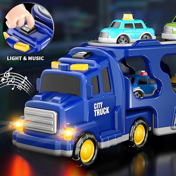 7-i-1 Lastbilsleksak med Friktionsdrift, Brandbilsleksaker, Bygglastbilsleksaker, Polisbilsleksaker för Småbarn, Födelsedagspresenter till Barn Blue