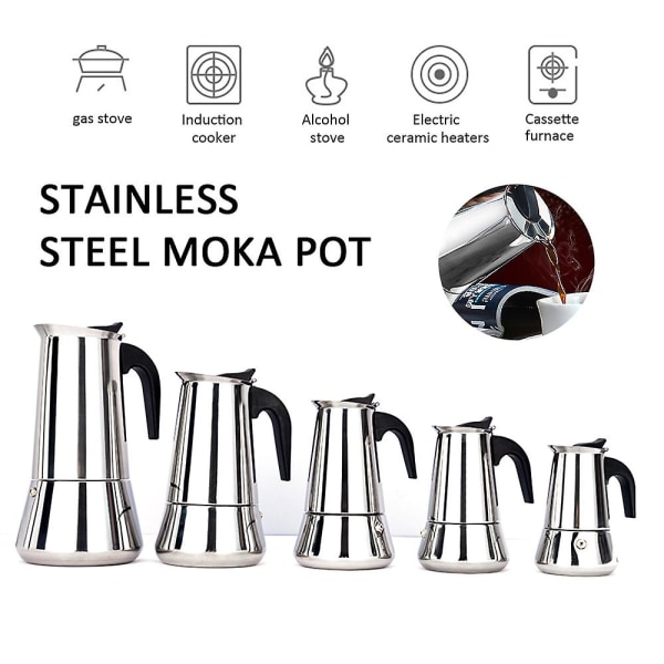 2~12 koppar kaffebryggare Moka Pott Spis Perkolator Rostfri Pot Top EspressoBY 600mlFor induction cooker