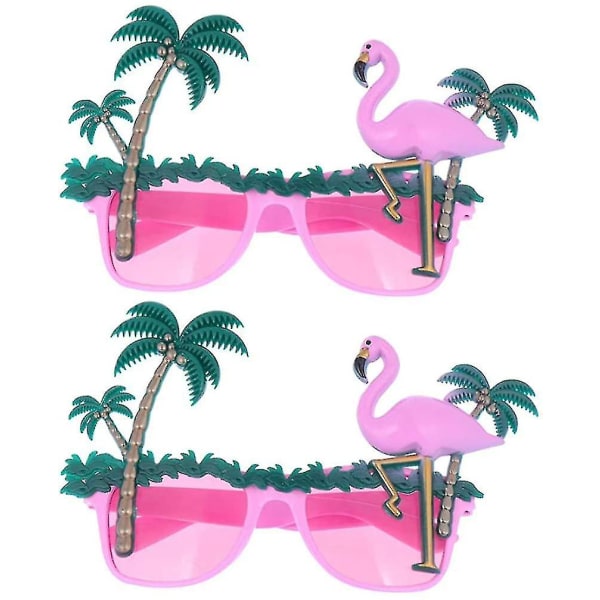 2 stk. Hawaii solbriller Kreative kokospalme Flamingo fotorekvisitter briller briller til strand hawaiiansk fest sommer (pink)  (FMY)