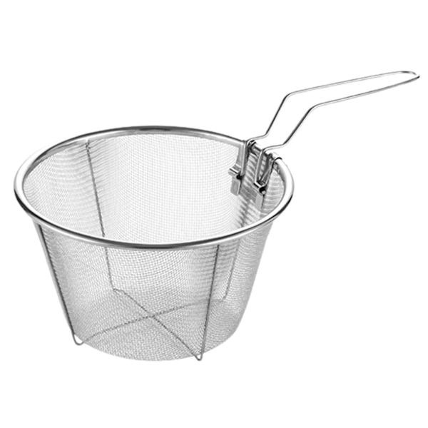 Friturekurv med fint net, ikke-klæbende bund, sammenklappeligt håndtag, anti-skoldning, varmebestandig, rustfri, fødevarekvalitet, si-kurv, køkkenudstyr, QinghaiBY 18cm