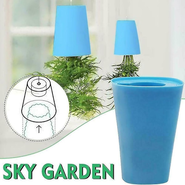 Blomkruka Lättvikts Upp-och-ner Design Plast Dubbelskikts Hängande Blomkruka För Hemmet Blue
