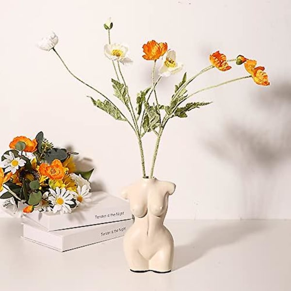 Kroppsvas för badrumsinredning, Boho Blommor, Vas för Minimalistisk, Eklektisk, Toalettskåpsinredning, Beige, Kroppsformad