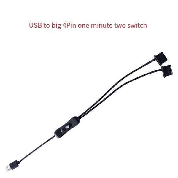 USB 5V til dobbel 4PIN Molex-vifteadapterkabel med bryter Y-splitter for datamaskinkabinett stasjonær PC C [DB]