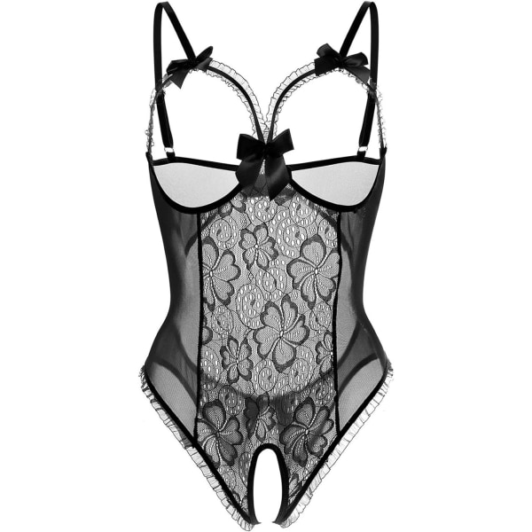 gerie för Kvinnor En-Delad Teddy Lingerie Sexig Bodysuit Spets Nattlinne Svart Medium