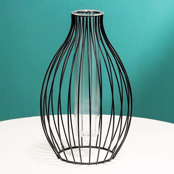 Metallställ Stativ Klar Blomvas Glas Vas Set, Nordisk Stil Lykta Glas Järn Konst Växtbehållare För Kontor Hem Bröllop Dekorera(svart)