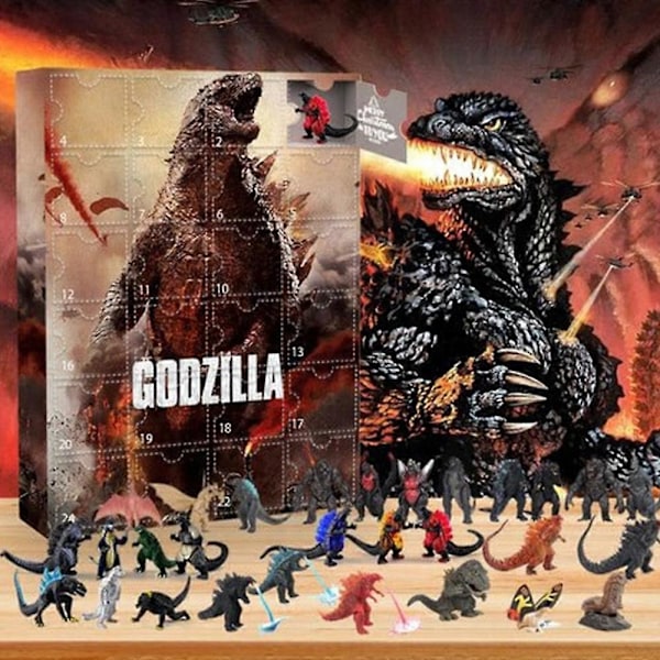 Julekalender 2024 med Godzilla Monsterfigurer - 24 Dagers Nedtelling, Leketøy for Barn, Morsomme Julegaver