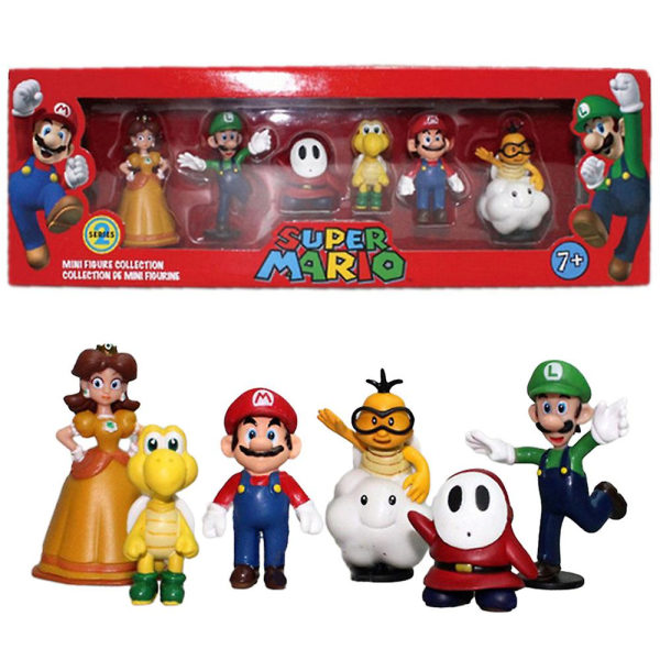 6 stk./sæt Super Mario Bros Actionfigurer Ornament Dekoration Peach Toad Mario Luigi Yoshi Donkey Model Dukke Legetøj Børnefødselsdagsgave[HK] B