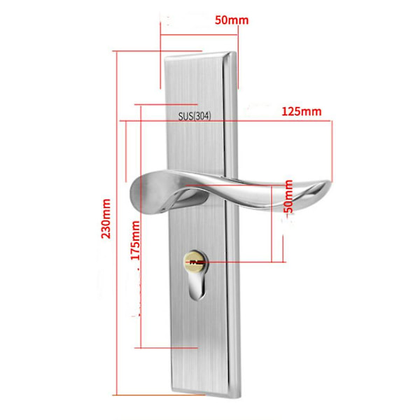 Dørhåndtak i rustfritt stål, baderom/soverom, lydløs lås, enkelt dørhåndtak