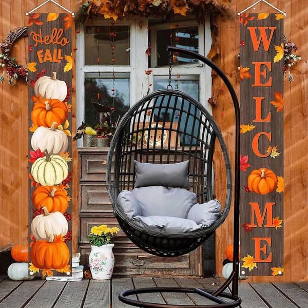 Gresskar Thanksgiving Veranda Banner Skilt, Hello Fall Gresskar Lønneblader Dør