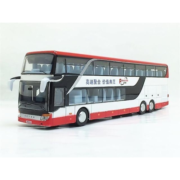 1:32 Högkvalitativ Legering Dubbeldäckare Buss Ljud Ljus Metall Diecast Drag tillbaka Simulation Lyx Sightseeing Bussfordon Barnleksaker [DmS] White
