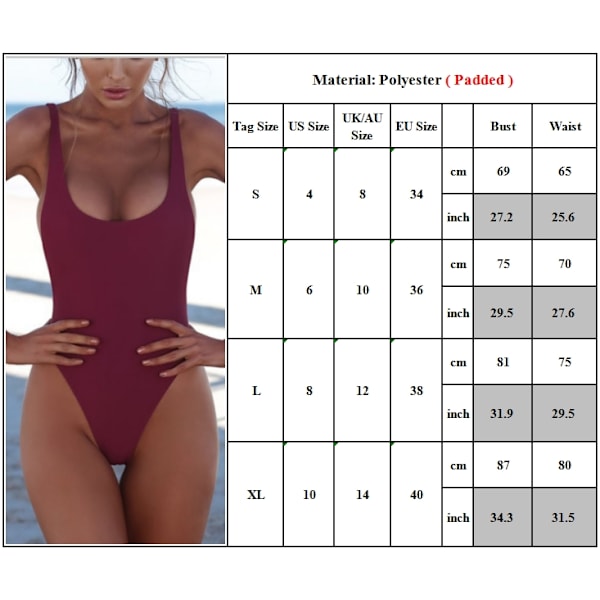 Dam Push Up Badedragt One Piece Badedragt Komfortabel Bikini Overall wine red XL