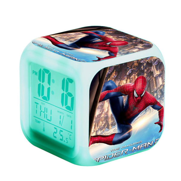 Spiderman Led digital väckarklocka 7 färgglad ljus sovrumsdekoration med tid, temperatur, alarm, datum för barn Barn julklapparBY C