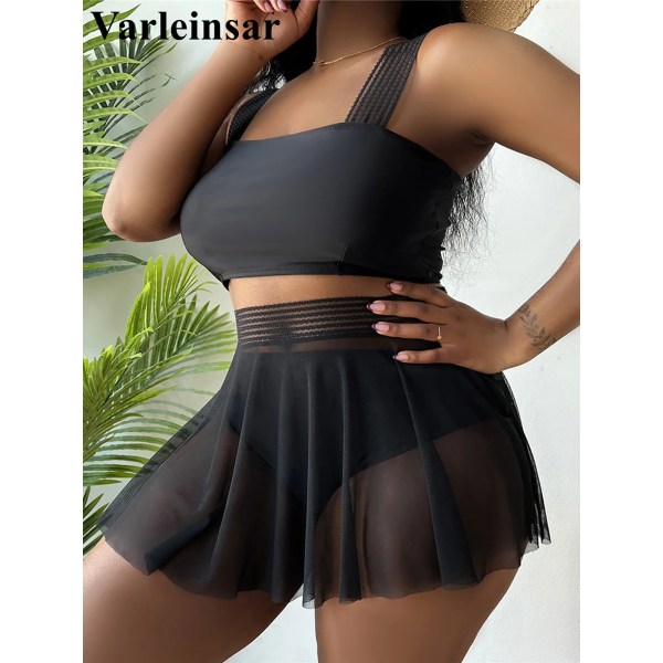 0XL- 4XL Med kjol Bikini Stor storlek Baddräkt Plus Size Kvinnor Baddräkt Kvinnlig Tredjedelat Bikini set Baddräkt Baddräkt V3952B Black XXXL