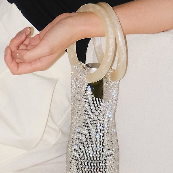 Glitrende diamant-rhinestone-vinpose med elastisk nett og robust håndtak - Perfekt gave til bryllup White