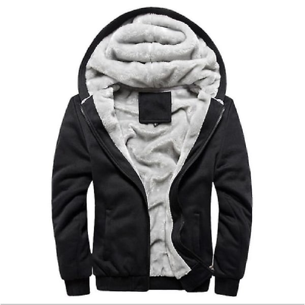 Herr Tjock Varm Fleece Pälsfodrad Hoodie Dragkedja Upp Vinterrock Jacka Sweatshirt Topp black L