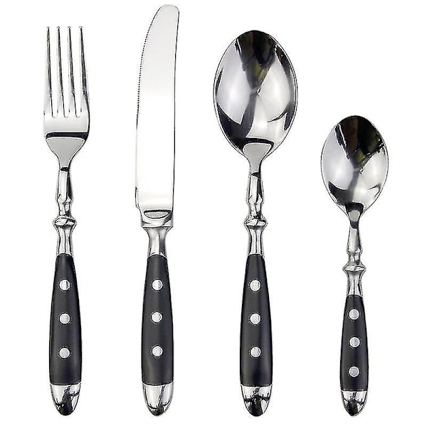 Klassiska Eleganta Hartsnitar Handtagsstil Rostfritt Stål Västerländskt Bestick 4-i-1-Set Delikat Porslin För HemBY 3152 black