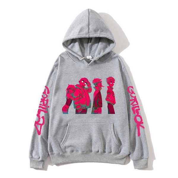 Gorillaz Album Print Hoodie til mænd Musik Band Sweatshirts Langærmet Cracker Island Tøj Unisex Streetwear Kpop Efterår Top XL gray