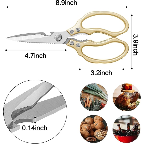 Multifunksjonelle Kjøkkensaks, Heavy Duty Oppvaskmaskinsikker Mattsaks, Sklisikker Rustfritt Stål Skarp Kjøkkensaks For Kjøkkenurter-goldBY