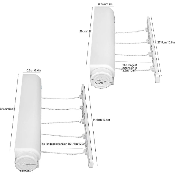Sähköllä ulosvedettävä pyykkiteline Seinäkiinnitys Kuivausräppäri 3.75m12.3ft Five ropes