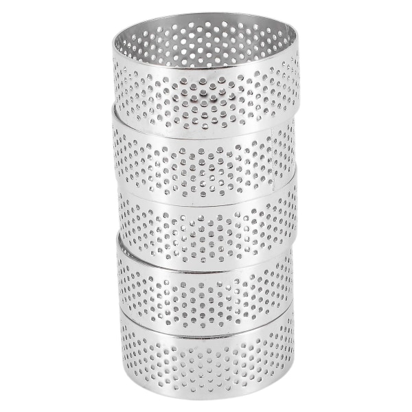 Stainless Steel Perforated Tart Ring, 5Pcs 5cm Perforated Cake Mousse Ring, DIY Round Tart Rings fo