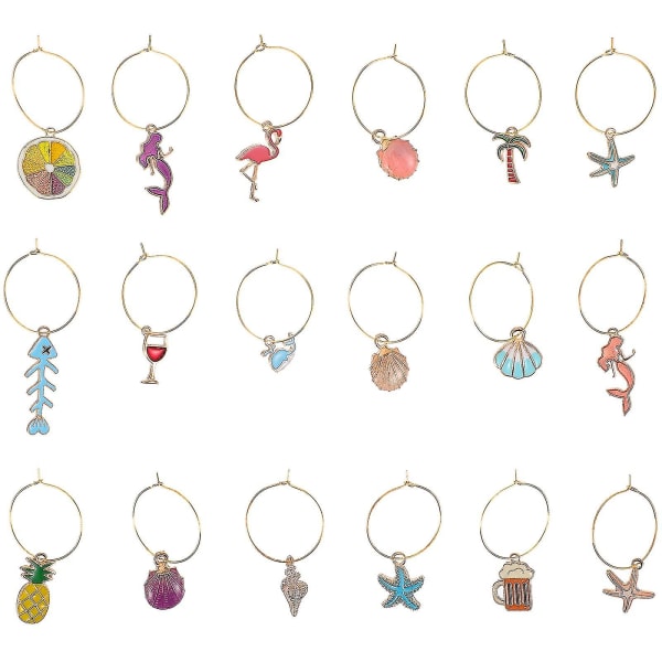 18 st Vin Glas Charm Rings Glas Dryck Markörer Taggar (Blandade Färger)-xinhanBY