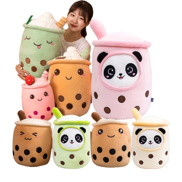 Plysj Boba Te Kopp Leke Panda Boble Te Pude Søt Fruktdrikk Plysj Fylt Myk Eple Jordbær Melkete Barn Gave pink B 24cm
