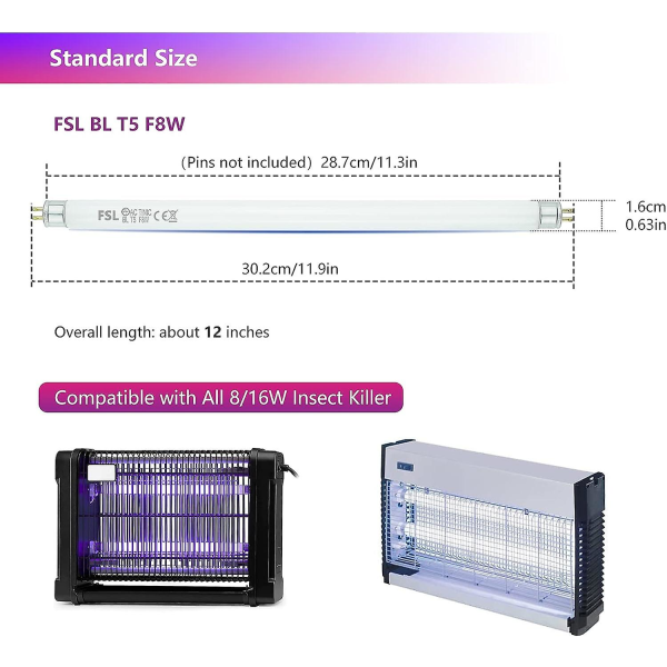 2-pakning Fsl Bl T8 F15w myggdreper-erstatningslamper - 17-tommers UV-rør for 15/30 W myggdreper / insektfanger T5